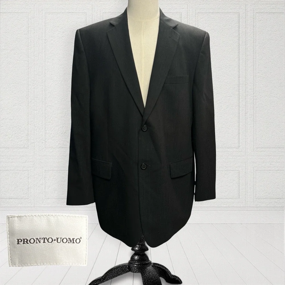 Pronto Uomo Wool Blazer Men 44R Black 2 Button‎ Ventless Lined Jacket